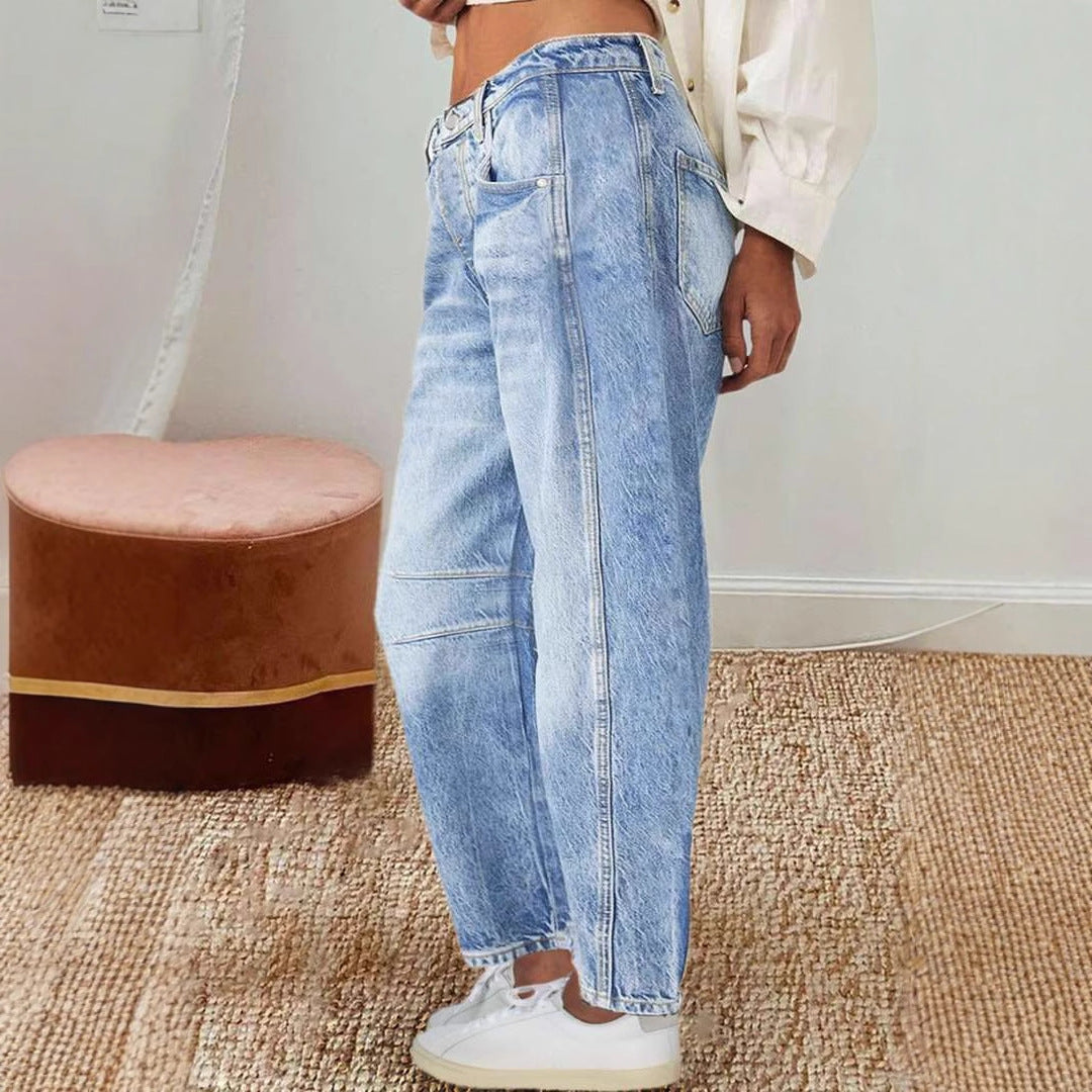 Damen lässige High-Waist Jeans mit weitem Schnitt Drune