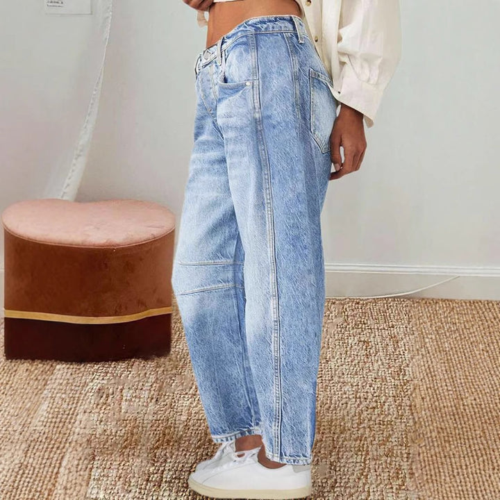 Damen lässige High-Waist Jeans mit weitem Schnitt Drune