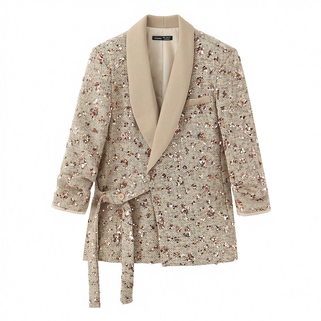 Damen Zweiteiliges Bouclé‑Wickelblazer und High‑Waist Palazzo‑Hosen Set Drune