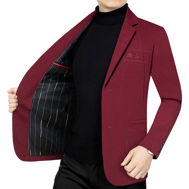 Herren Modernes Textur-Sakko halbgefüttert mit gestepptem Thermo-Innenfutter und Bruststickerei Drune