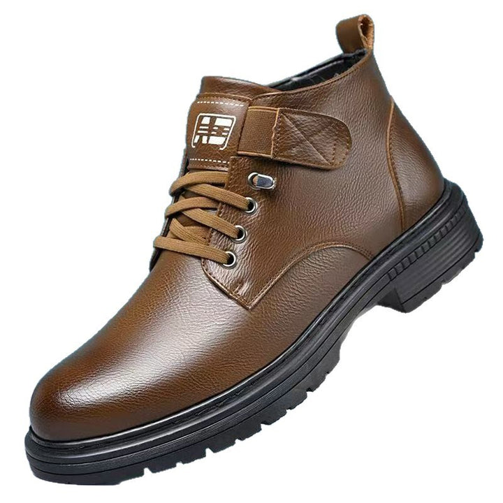 Herren Thermisch gefütterte knöchelhohe Lederimitat-Stiefel mit rutschfester Profilsohle Drune