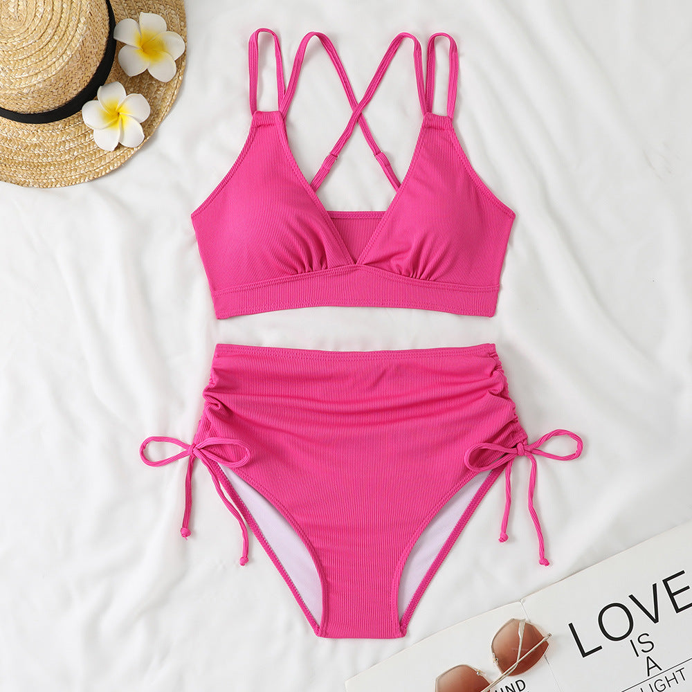Damen Hochtaillierter Bikiniset mit verstellbaren Trägern Drune