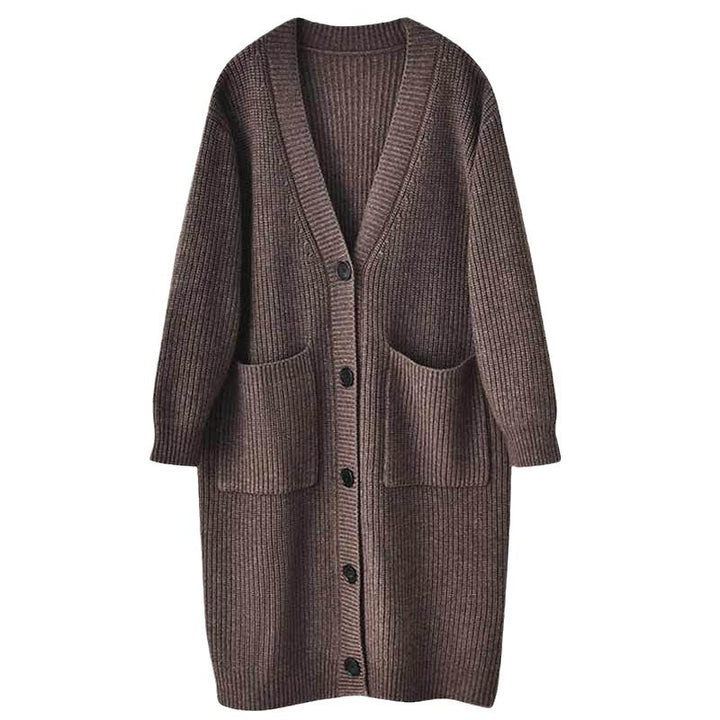 Damen lässiger Strickmantel mit großen Taschen und Knopfdetails Drune