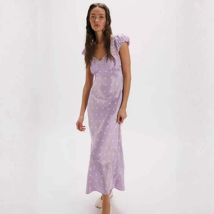 Damen Elegantes Maxikleid mit Polka-Dots und romantischem Rückenausschnitt Drune