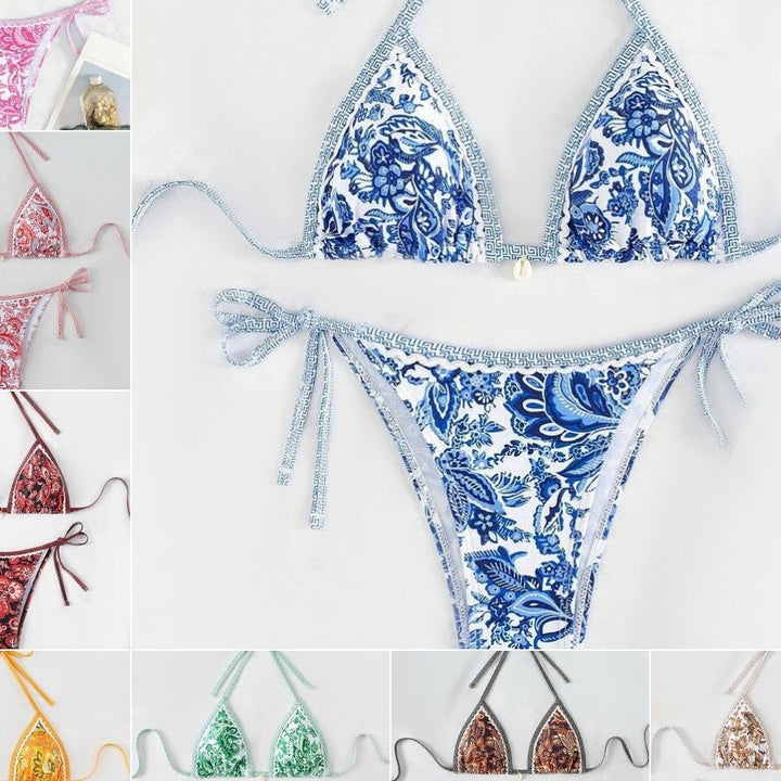 Damen Triangel-Bikini mit floralem Vintage-Muster Drune