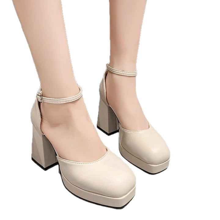 Damen Mary-Jane Pumps mit quadratischer Zehenbox, Plateau und robustem Blockabsatz Drune