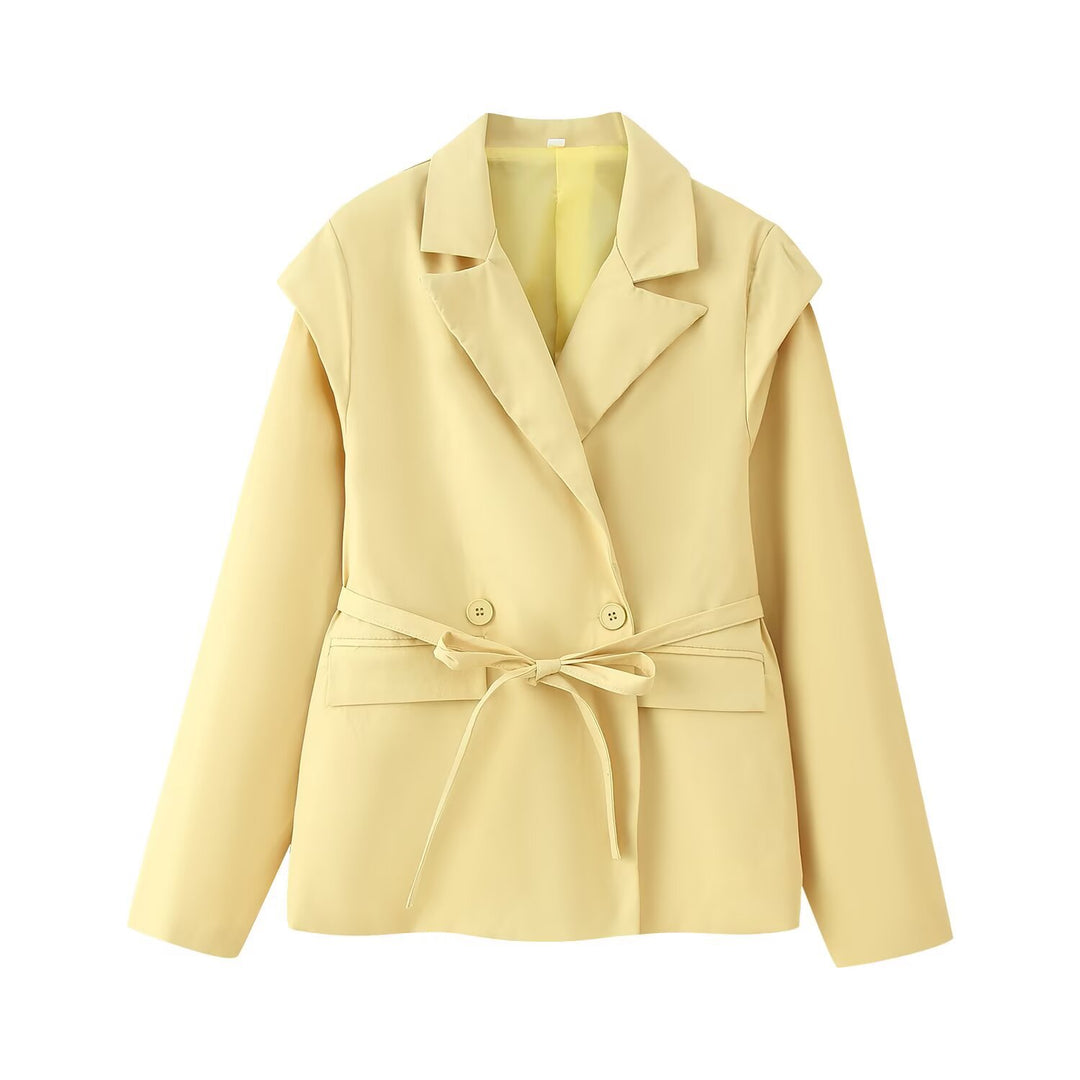 Damen elegante Blazerjacke mit taillierbarem Gürtel Drune
