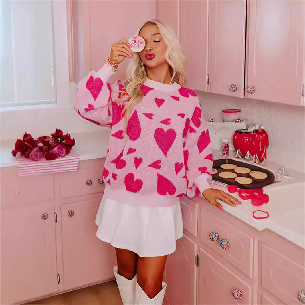 Damen gemütlicher Pullover mit verspieltem Herzmotiv Drune