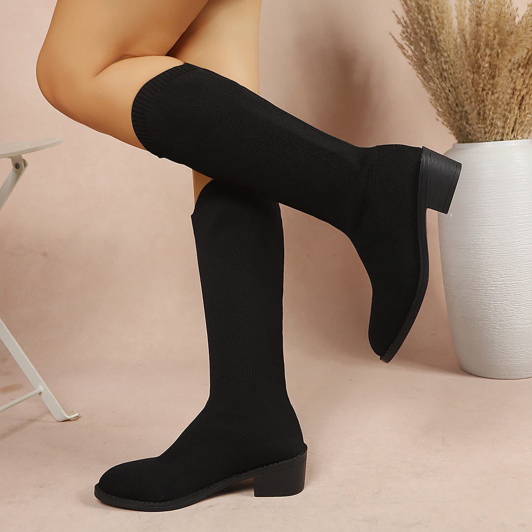 Damen Hohe Stiefel mit elegantem Blockabsatz Drune