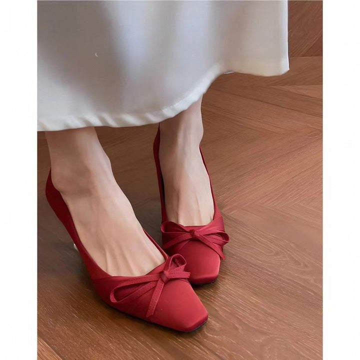 Damen Elegante flache Ballerinas mit quadratischer Zehenpartie und dekorativer Schleife Drune