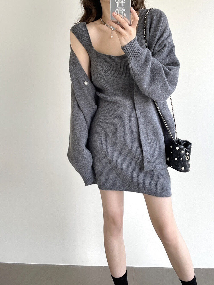 Damen Strickkleid mit offener Strickjacke Drune