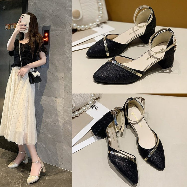 Damen elegante Schlupf-Pumps mit transparentem Riemchen und modischem Glitter Drune