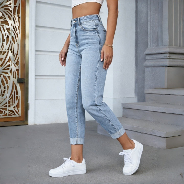Damen Hochgeschnittene Jeans mit ausgefranztem Saum Drune