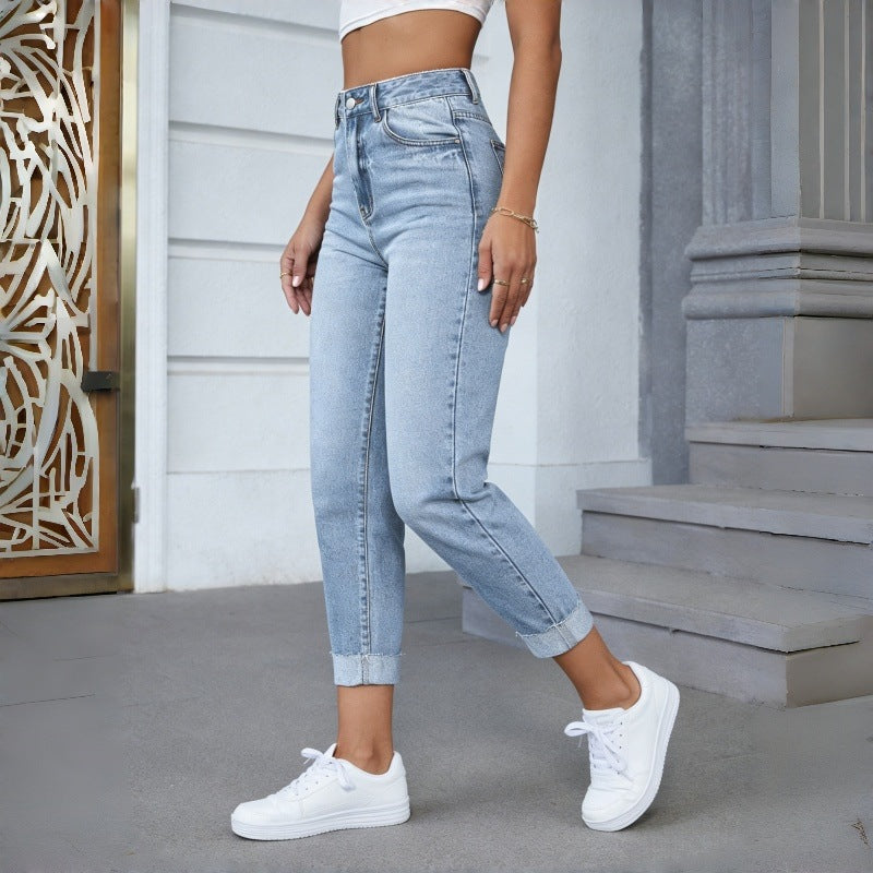 Damen Hochgeschnittene Jeans mit ausgefranztem Saum Drune