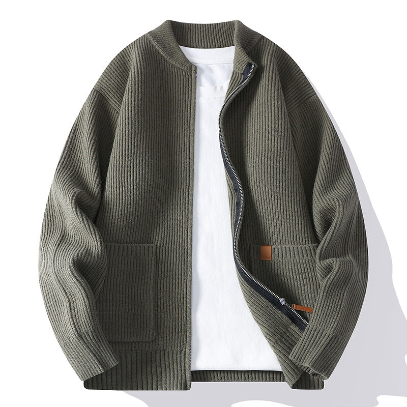 Herren nan gerippte Strickjacke mit durchgehendem Reißverschluss und aufgesetzten Taschen Drune