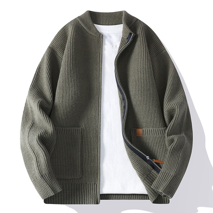 Herren nan gerippte Strickjacke mit durchgehendem Reißverschluss und aufgesetzten Taschen Drune