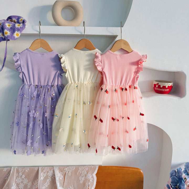 Mädchen Besticktes Tüll Festkleid mit Rüschensäumen Drune