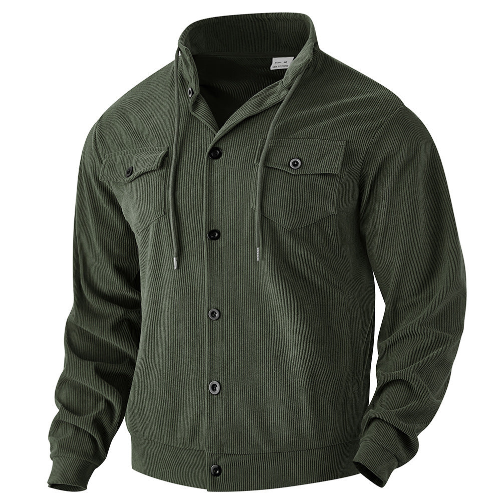 Herren nan strukturierte Cord-Workerjacke mit verdeckter Kapuze, Druckknopfverschluss und aufgesetzten Brusttaschen Drune