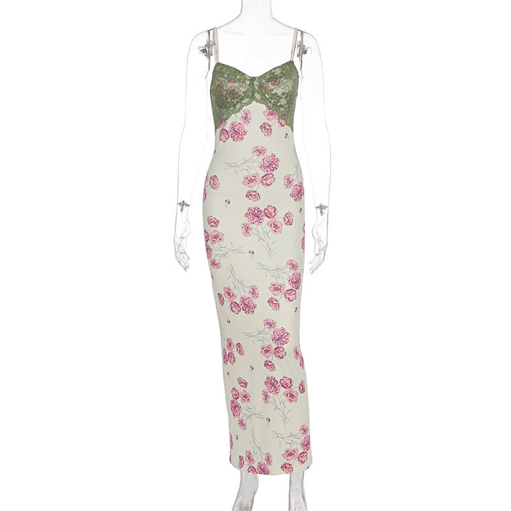 Damen Etuikleid mit floralem Design und transparenten Spitzenakzenten Drune