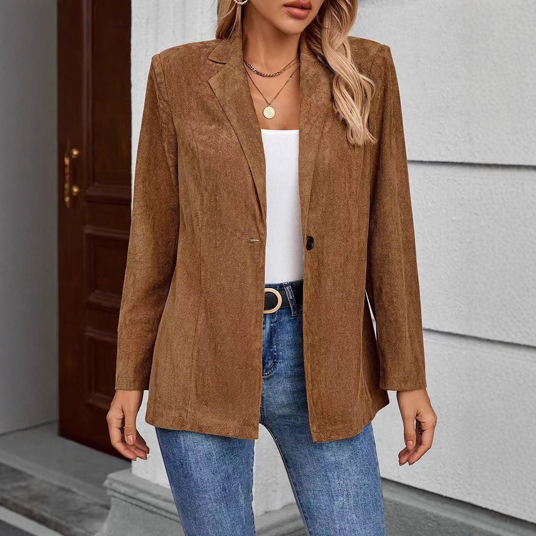 Damen strukturierte und elegante Blazerjacke mit seitlichen Taschen Drune