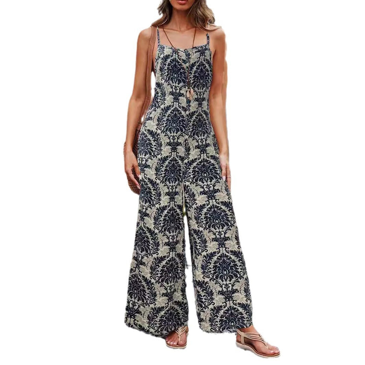 Damen Lässiger ärmelloser Jumpsuit mit weitem Bein, Spaghettiträgern und Paisley‑Print Drune