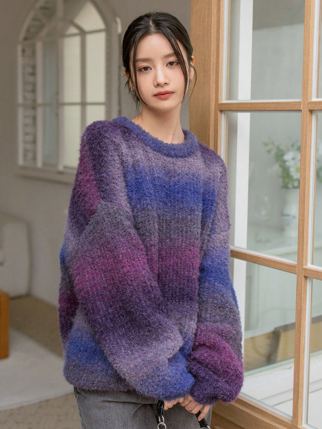 Damen lässiger Strickpullover mit einzigartiger Textur und weitem Schnitt Drune