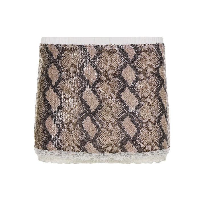 Damen Minirock mit glitzerndem Leopardenmuster und figurbetontem Schnitt Drune