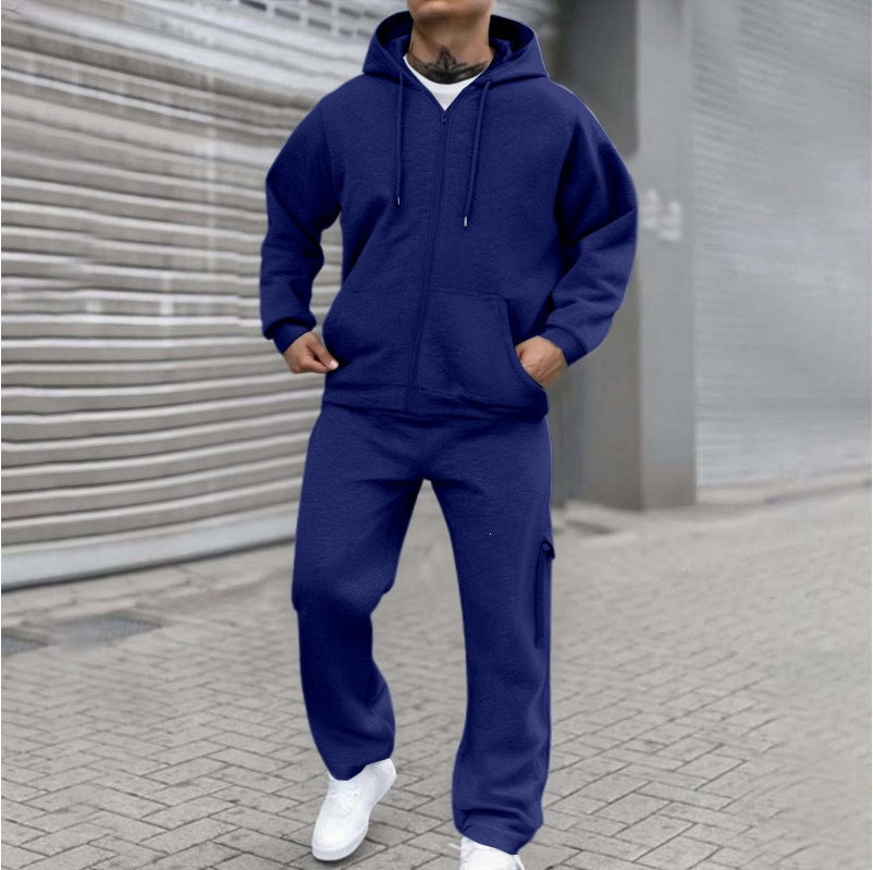 Herren nan athletischer Zip-Sweatset mit Cargo-Jogginghose, ergonomischen Nähten und gerippten Bündchen Drune