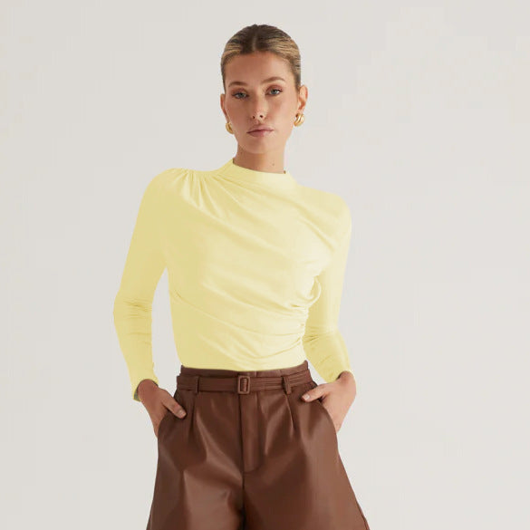 Damen Langarmshirt mit elegantem Wickeldesign und hochgeschlossenem Kragen Drune