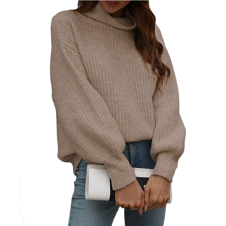 Damen oversized Strickpullover mit lässigem Hohe-Kragen-Design Drune