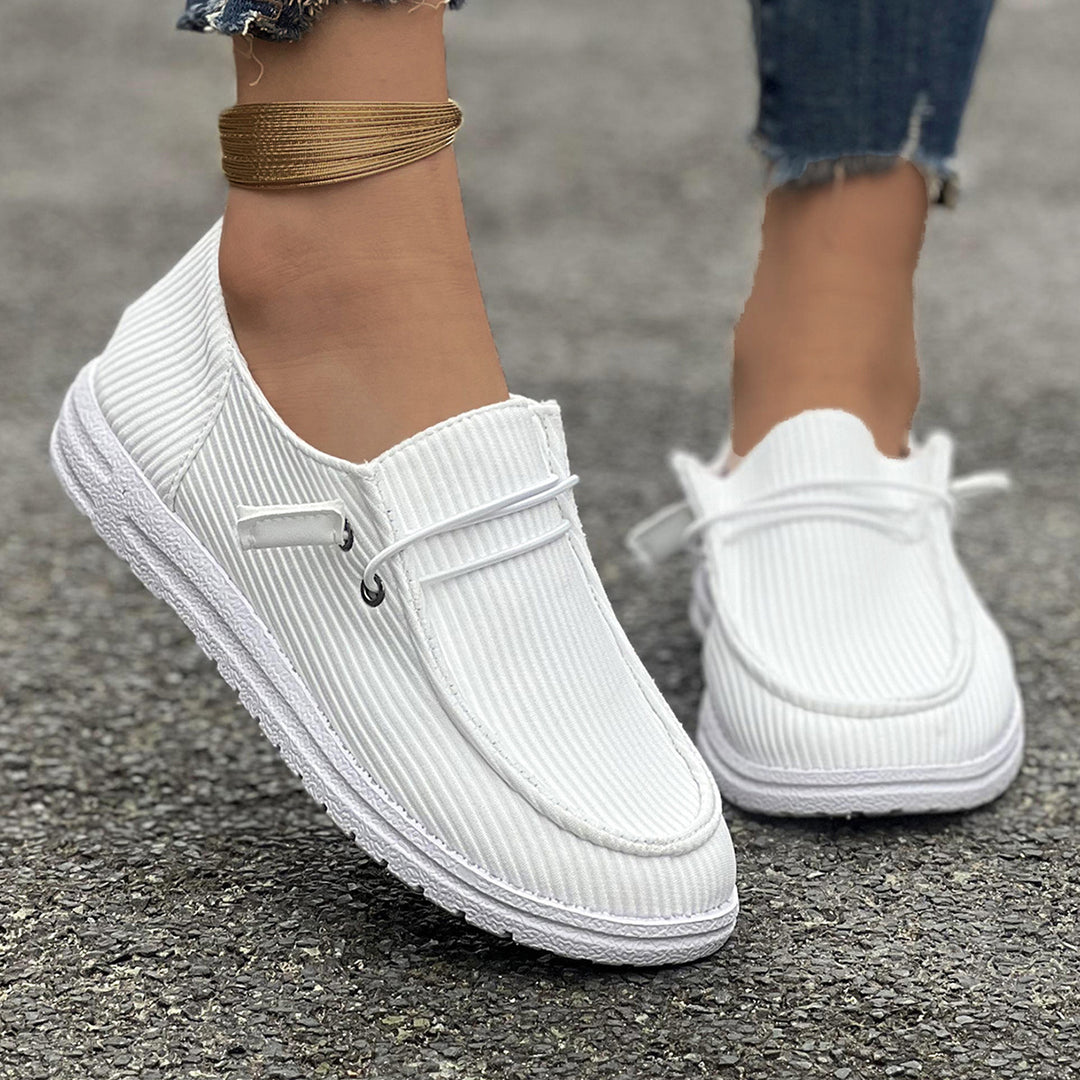 Damen nan lässige Slip-On Sneaker-Halbschuhe mit geripptem Textilobermaterial und elastischer Schnürung Drune