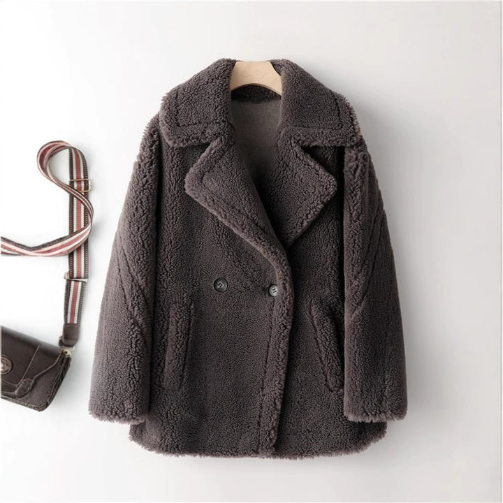 Damen kuscheliger Teddycoat mit doppelter Knopfleiste und Taschen Drune