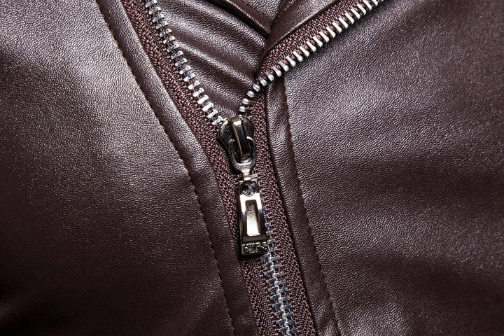 Herren Biker-Lederjacke im Slim-Fit mit asymmetrischem Reißverschluss und Taillengürtel Drune