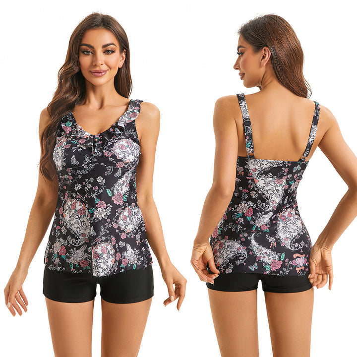 Damen Tankini mit gerafftem Oberteil und Shorts Drune