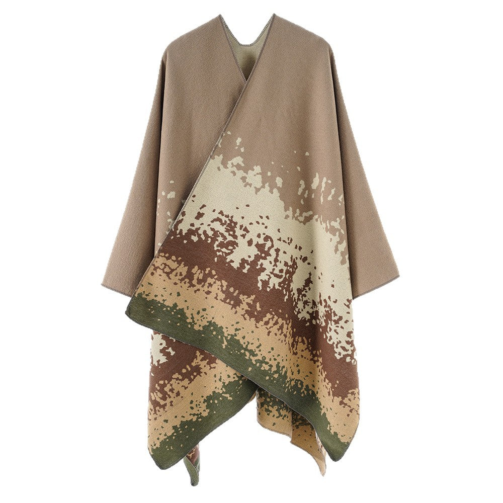 Damen Oversize Cape‑Stola im Doppelgewebe mit abstraktem Punktjacquard Drune