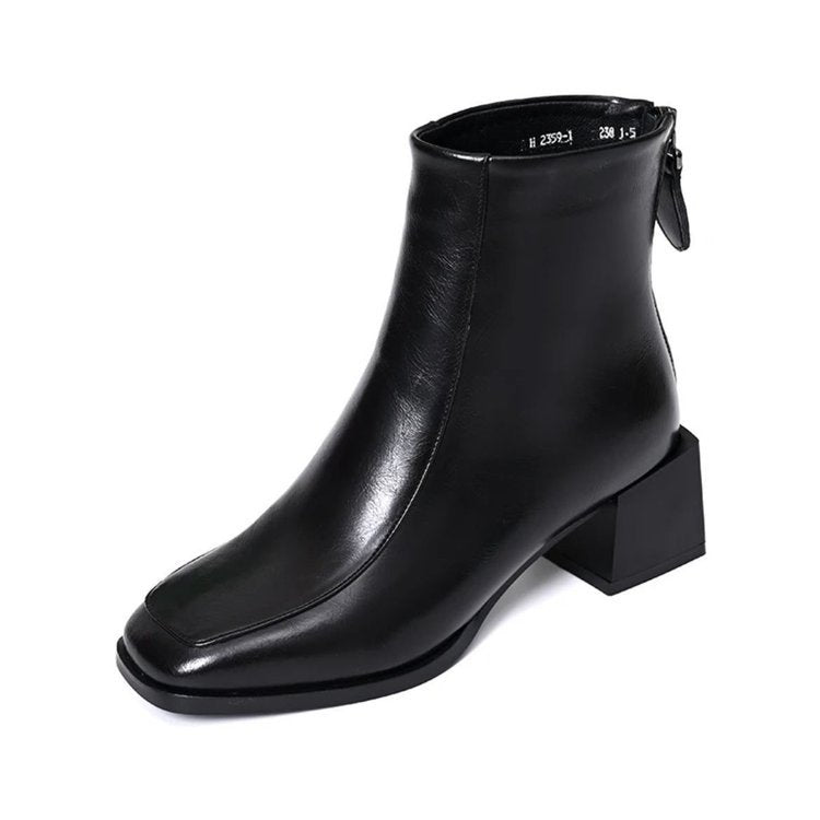 Damen Elegante Stiefeletten mit Blockabsatz und Reißverschluss Drune