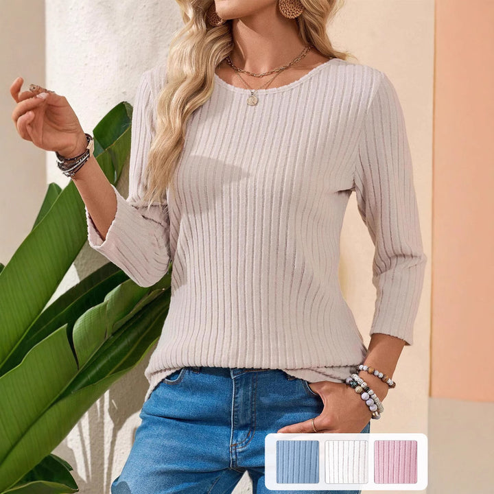 Damen Gerippter Feinstrickpullover mit dreiviertelärmeln und Rundhalsausschnitt Drune