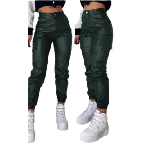 Damen modische High-Waist Cargo-Hosen mit elastischem Bündchen Drune