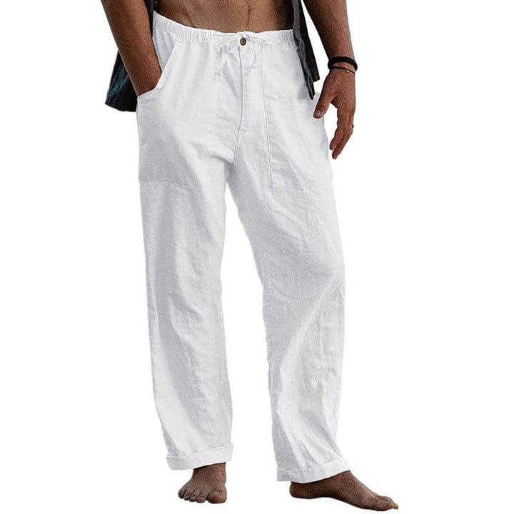 Herren lockere Leinenhose mit Gummibund und aufgesetzten Seitentaschen Drune