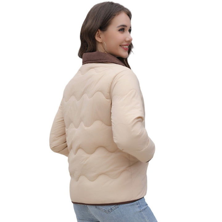 Damen Gequiltete Steppjacke mit Samtkragen und geschwungener Wellensteppung Drune
