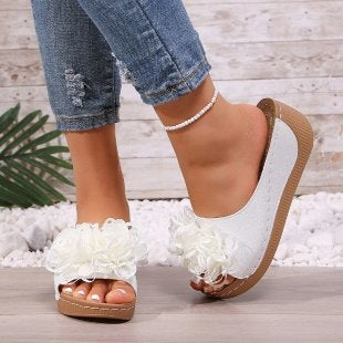 Damen modische Pantoletten mit floralen Applikationen Drune