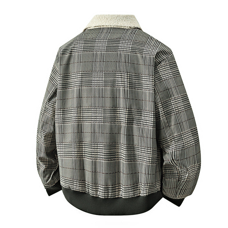Herren kariertes Bomber-Übergangsjacke mit Teddykragen & gerippten Bündchen Drune