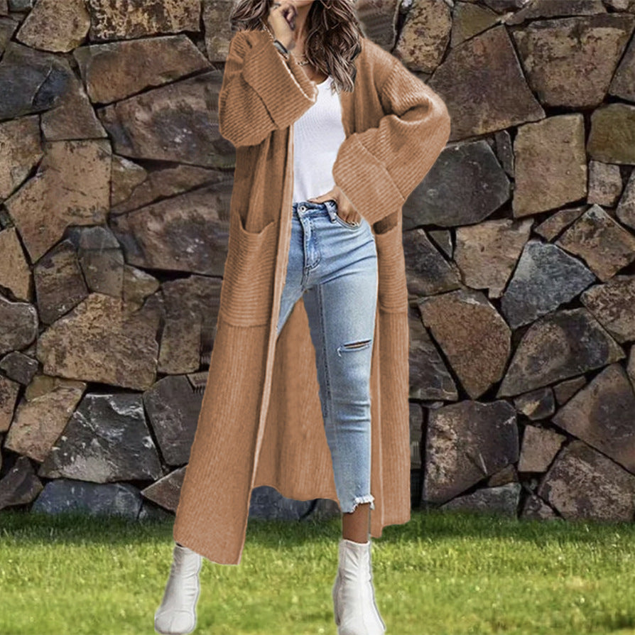 Damen Langstrickjacke mit großzügigen Taschen und elegantem offenem Design Drune