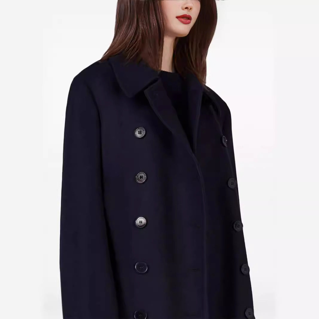 Damen Maximal langer doppelreihiger Wollmantel mit weitem Oversize-Schnitt Drune