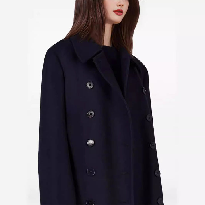 Damen Maximal langer doppelreihiger Wollmantel mit weitem Oversize-Schnitt Drune