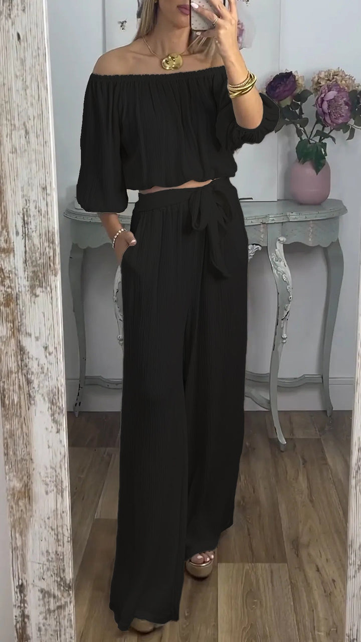 Damen Weites Hosenensemble mit raffiniertem Crop-Oberteil Drune