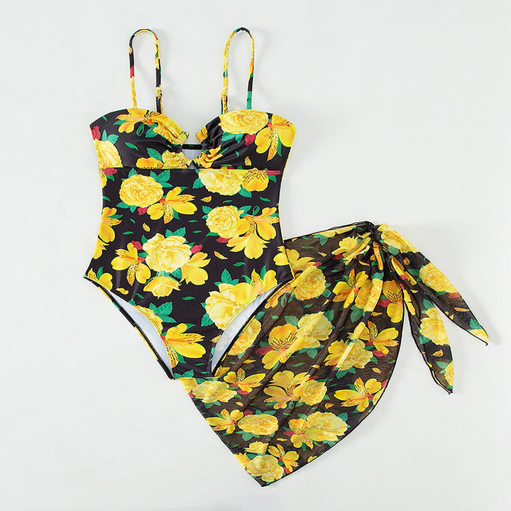 Damen Einteiler Badeanzug mit floralem Design und kombinierbarem Überrock Drune