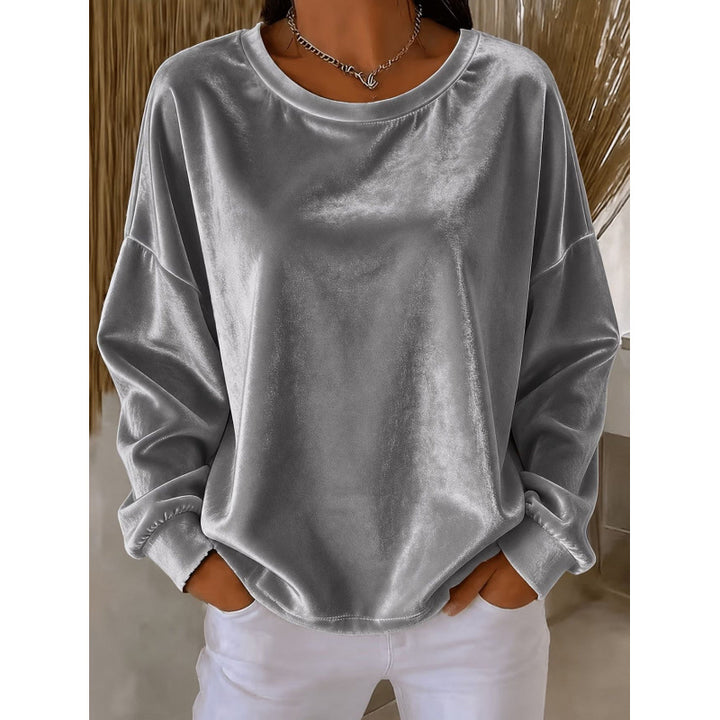 Damen Samt-Oversize-Sweatshirt mit Rundhalsausschnitt und eingesetzter Schulter Drune