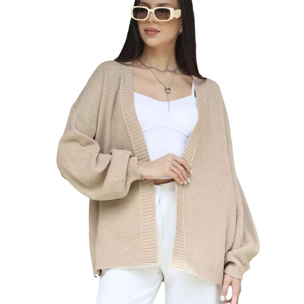 Damen lässige Strickjacke mit weitem Schnitt und tiefen Ärmeln Drune