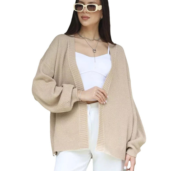 Damen lässige Strickjacke mit weitem Schnitt und tiefen Ärmeln Drune